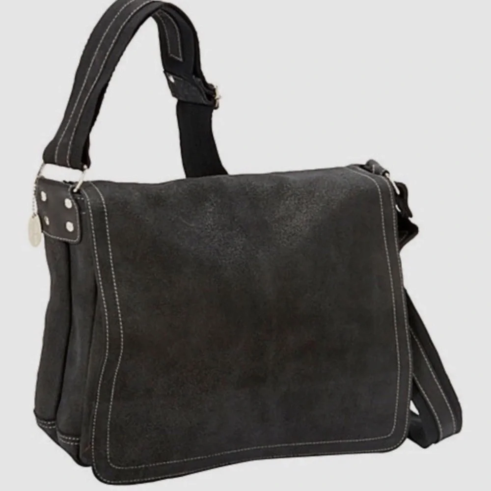 David King & Co. North South Laptop Messenger bag Dark Grey Suede Leather Men's
